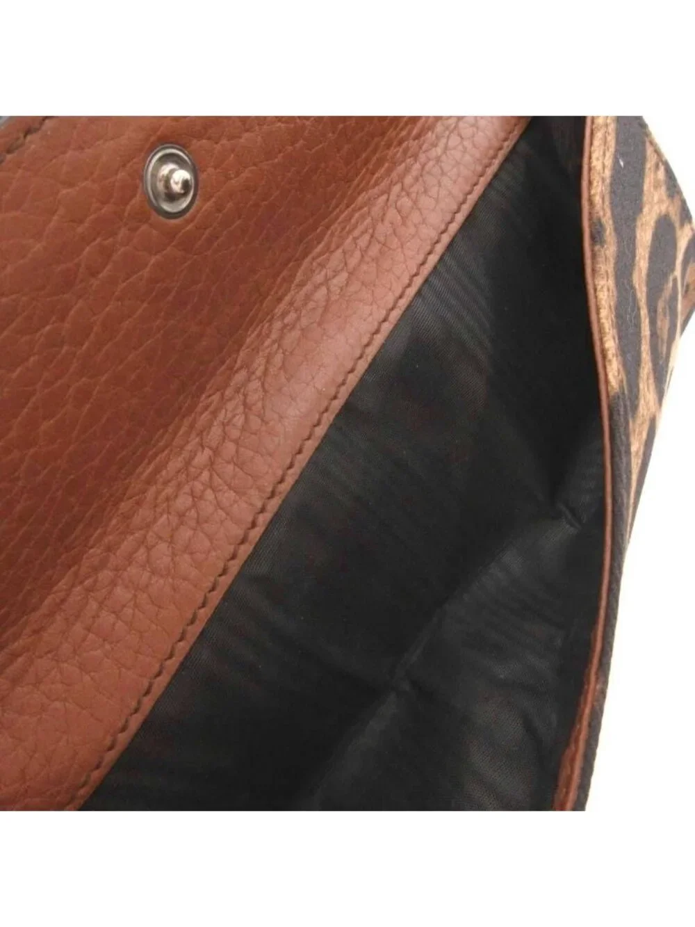 Dolce & Gabbana Wallet with Coin Purse Leopard Pattern Leather Canvas Brown